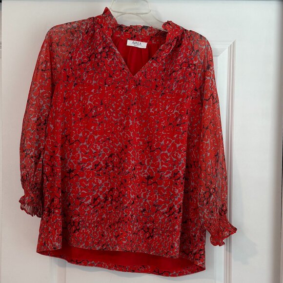 Avara Size Medium Long Sleeve Red / Orange Blouse - Picture 1 of 5